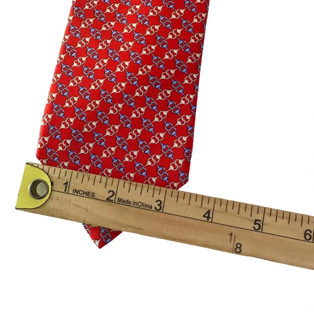 Brooks Brothers Men's Necktie Red White Blue Chain Link Equestrian 100% Silk Tie